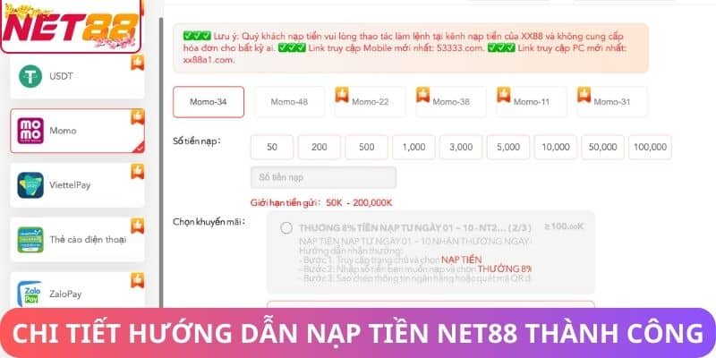 Chi tiết hướng dẫn nạp tiền Net88 thành công